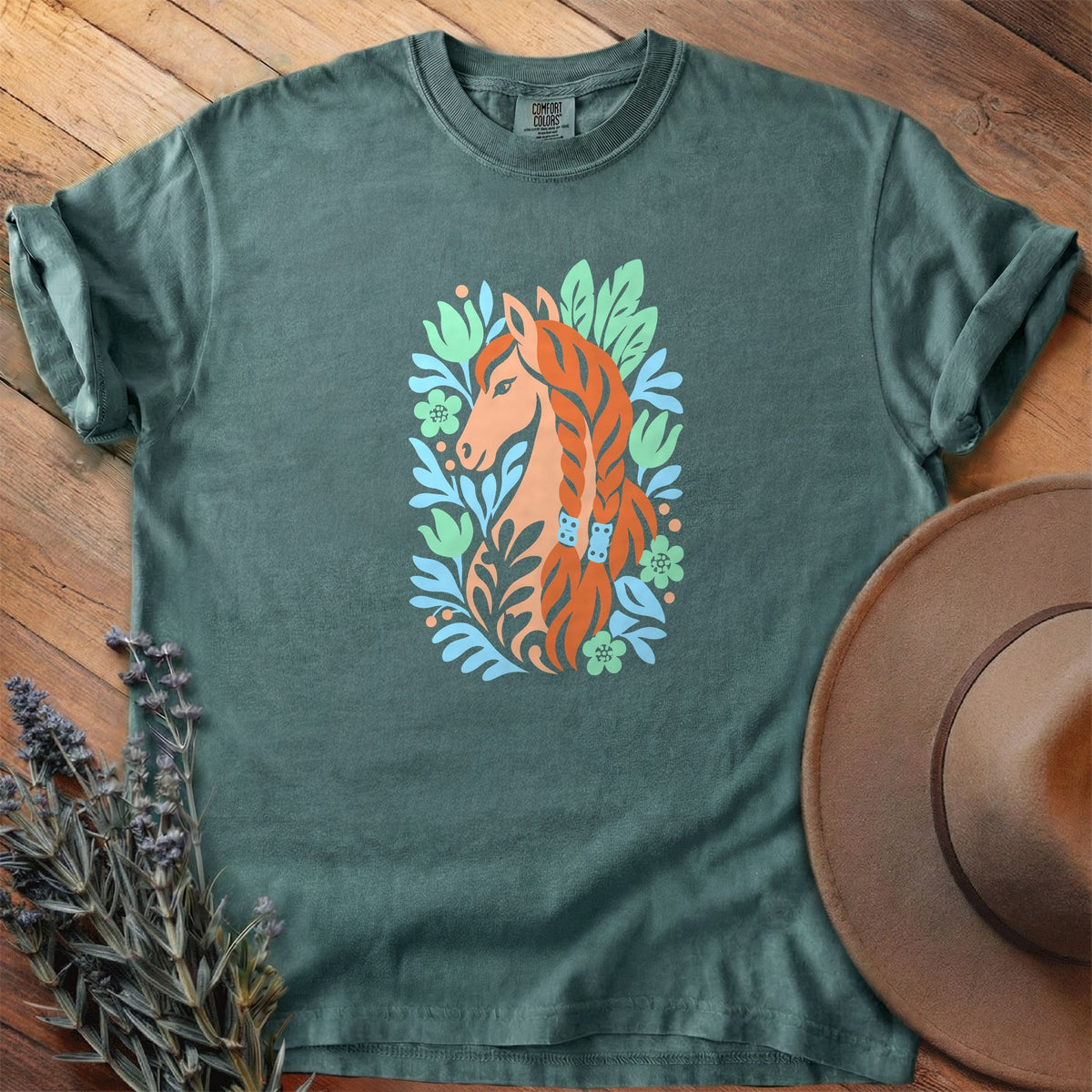 Tulips and Turquoise Braids T-Shirt - Horse Graphic Tee - Gift for Horse Lovers - Unisex