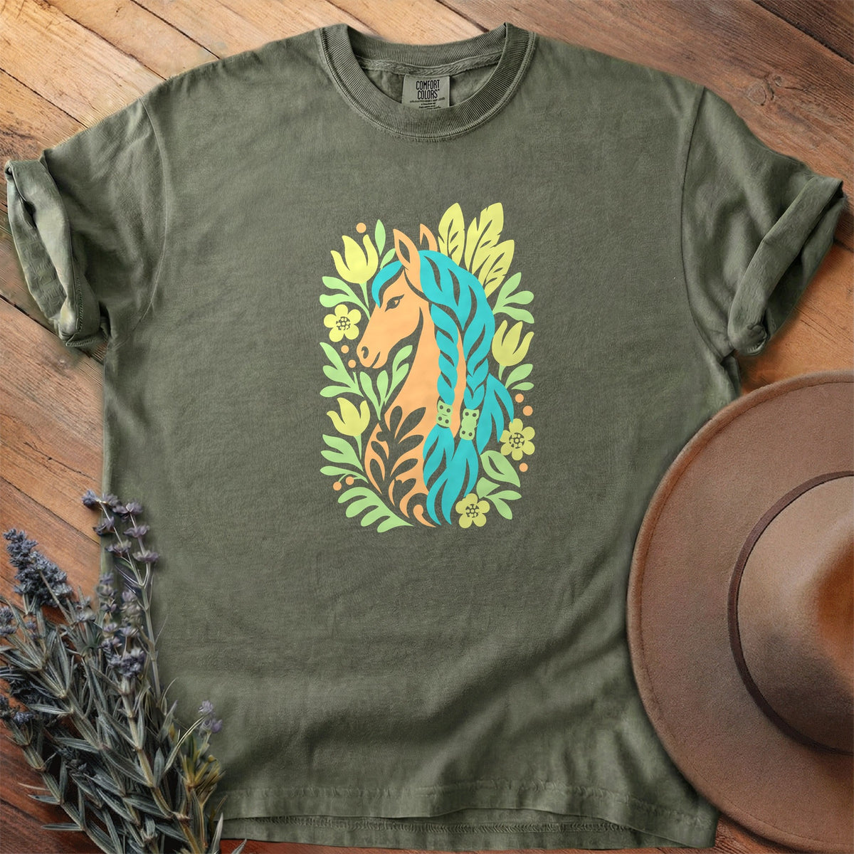 Tulips and Turquoise Braids T-Shirt - Horse Graphic Tee - Gift for Horse Lovers - Unisex