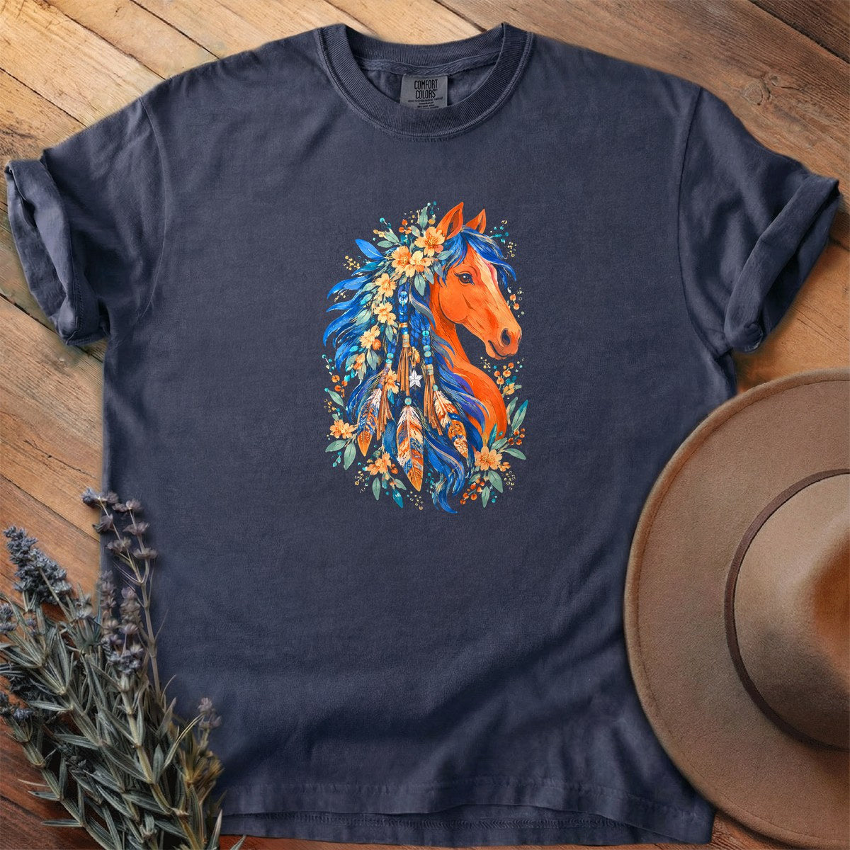 Feathered Mane And Marigolds T-Shirt - Horse Graphic Tee - Gift for Horse Lovers - Unisex