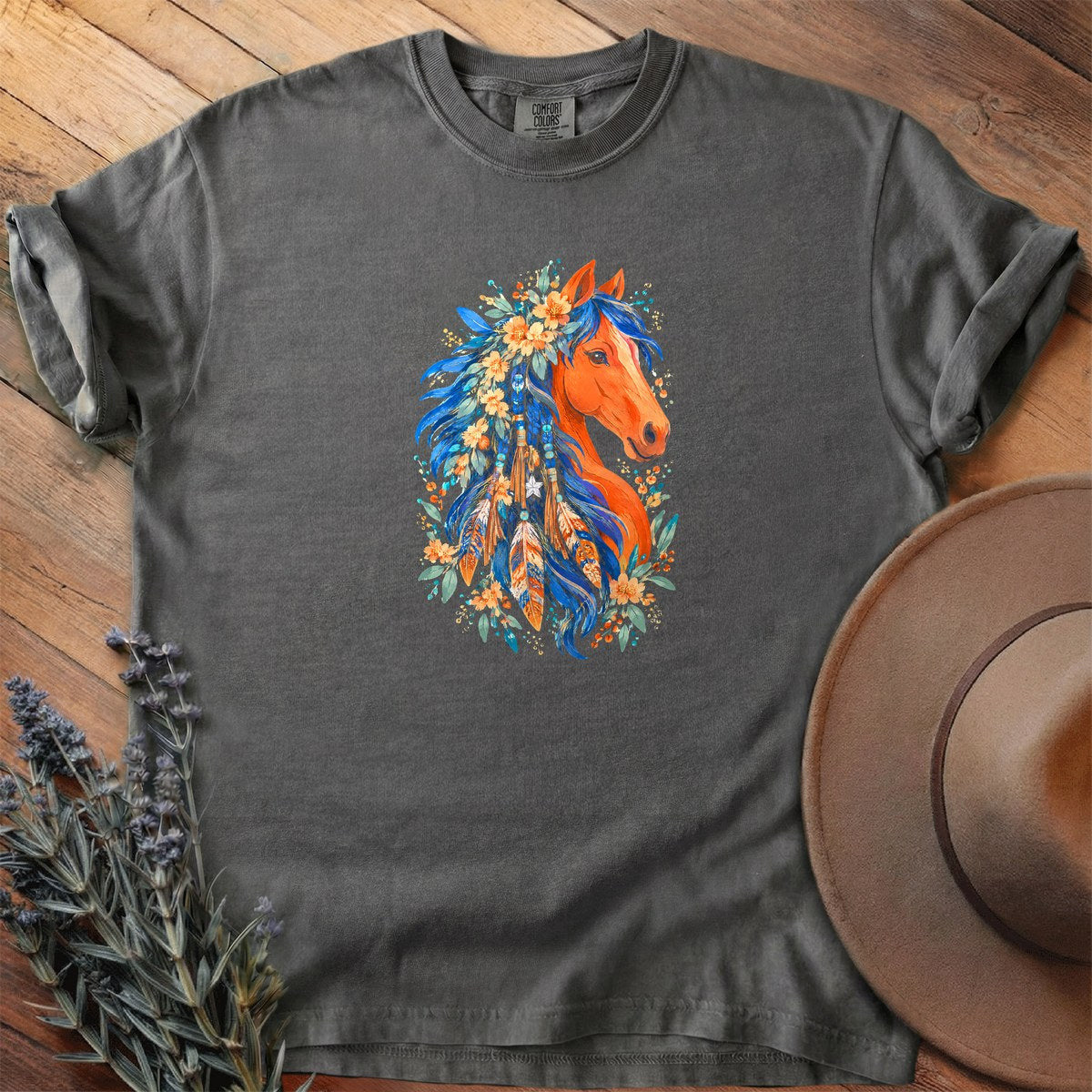 Feathered Mane And Marigolds T-Shirt - Horse Graphic Tee - Gift for Horse Lovers - Unisex