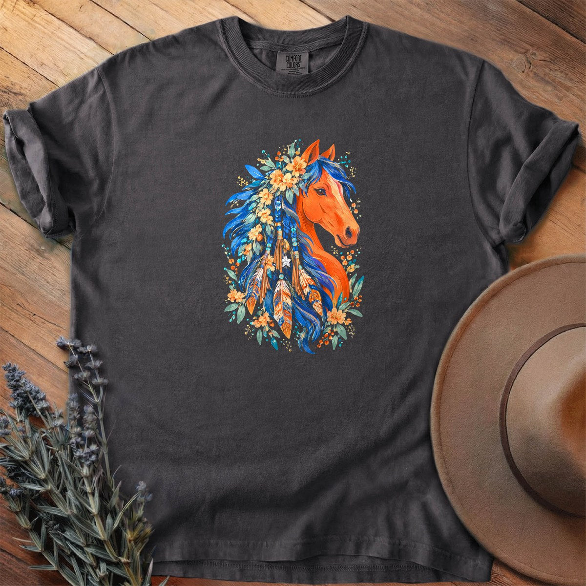Feathered Mane And Marigolds T-Shirt - Horse Graphic Tee - Gift for Horse Lovers - Unisex