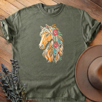Palomino In Feathers And Bloom T-Shirt - Horse Graphic Tee - Gift for Horse Lovers - Unisex