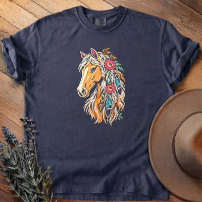 Palomino In Feathers And Bloom T-Shirt - Horse Graphic Tee - Gift for Horse Lovers - Unisex