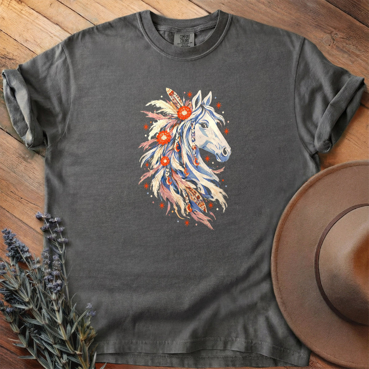 Feathers, Moons And Marigolds T-Shirt - Horse Graphic Tee - Gift for Horse Lovers - Unisex