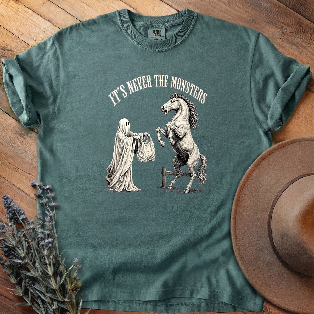 It's Never The Monsters T-Shirt - Horse Graphic Tee - Gift for Horse Lovers - Unisex