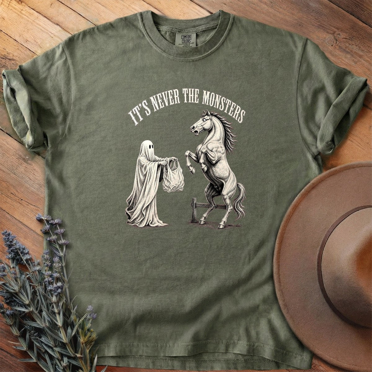 It's Never The Monsters T-Shirt - Horse Graphic Tee - Gift for Horse Lovers - Unisex
