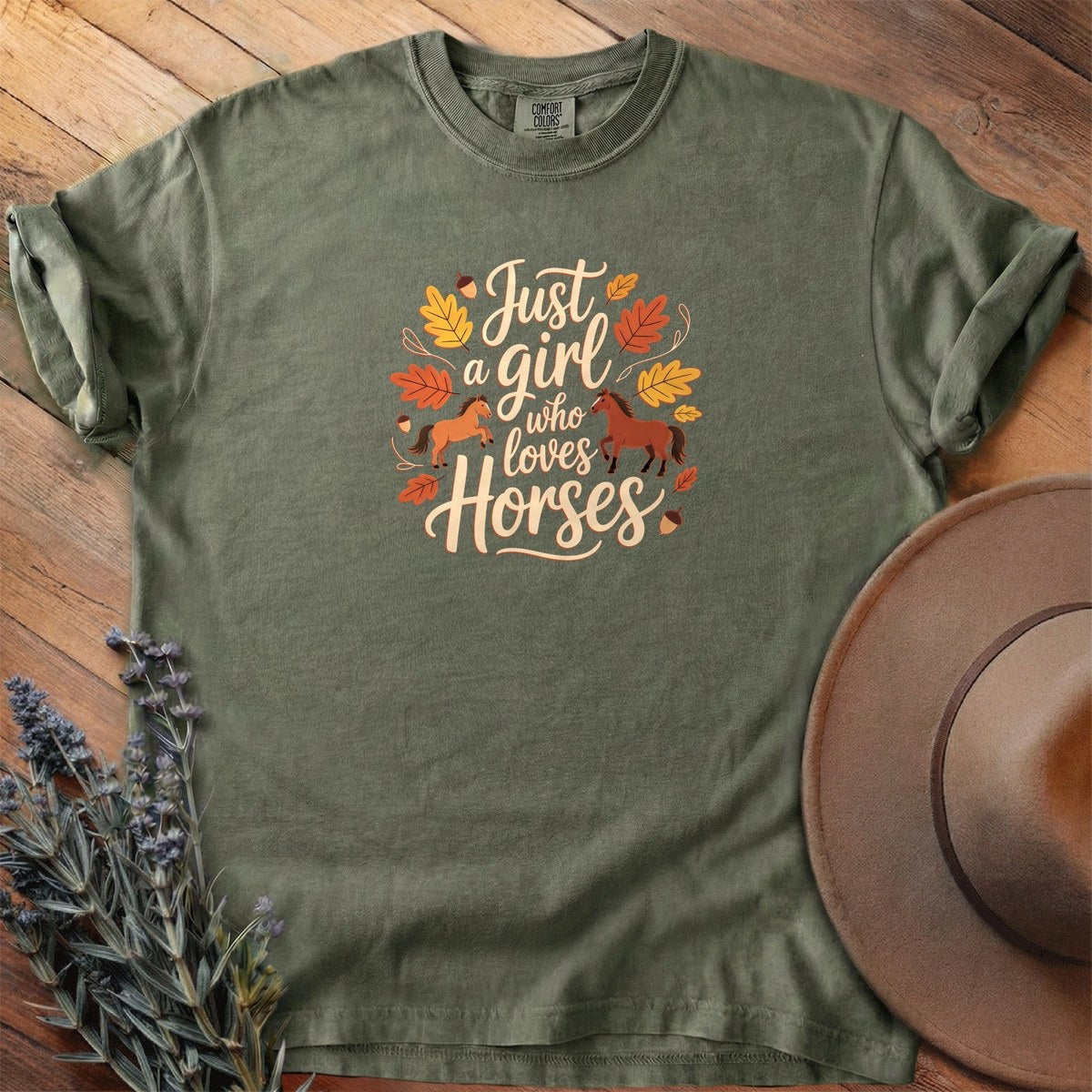 Just a Girl Who Loves Horses & Autumn T-Shirt - Horse Graphic Tee - Gift for Horse Lovers
