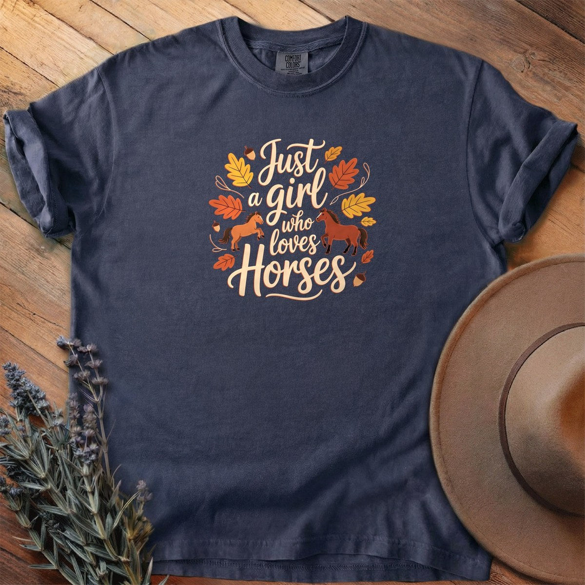 Just a Girl Who Loves Horses & Autumn T-Shirt - Horse Graphic Tee - Gift for Horse Lovers