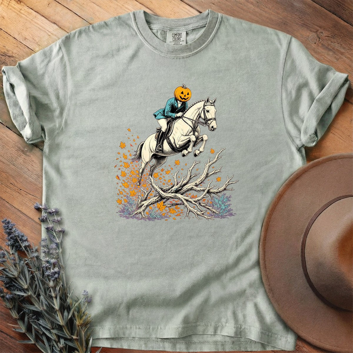 Pumpkin Rider Over Timber T-Shirt - Horse Graphic Tee - Gift for Horse Lovers - Unisex