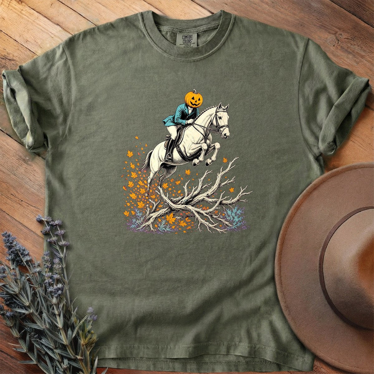 Pumpkin Rider Over Timber T-Shirt - Horse Graphic Tee - Gift for Horse Lovers - Unisex
