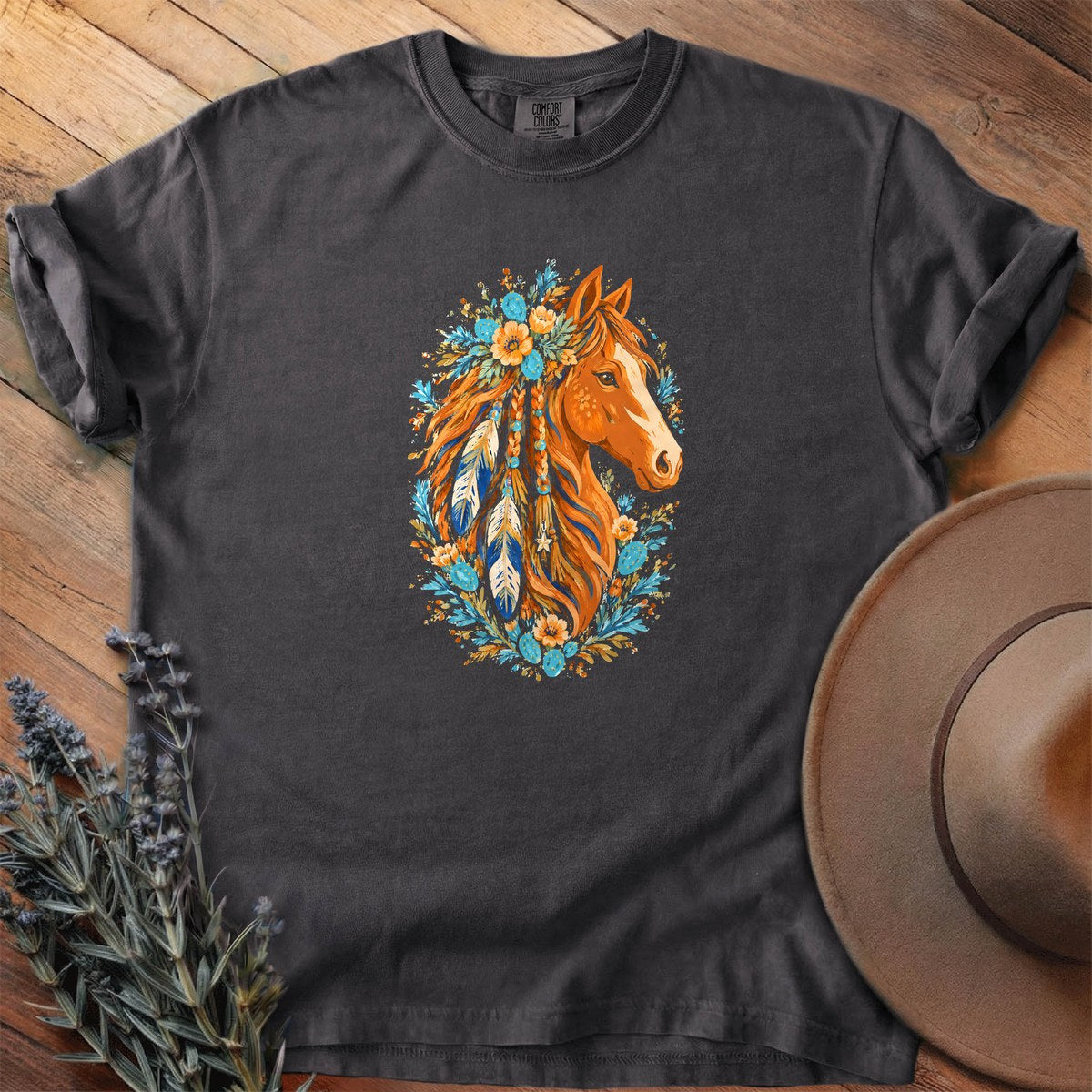 Feathers, Beads & Blooms T-Shirt - Horse Graphic Tee - Gift for Horse Lovers - Unisex