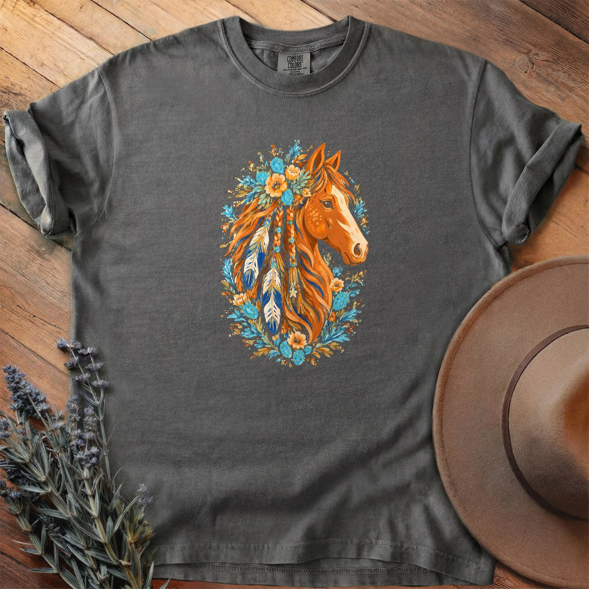 Feathers, Beads & Blooms T-Shirt - Horse Graphic Tee - Gift for Horse Lovers - Unisex