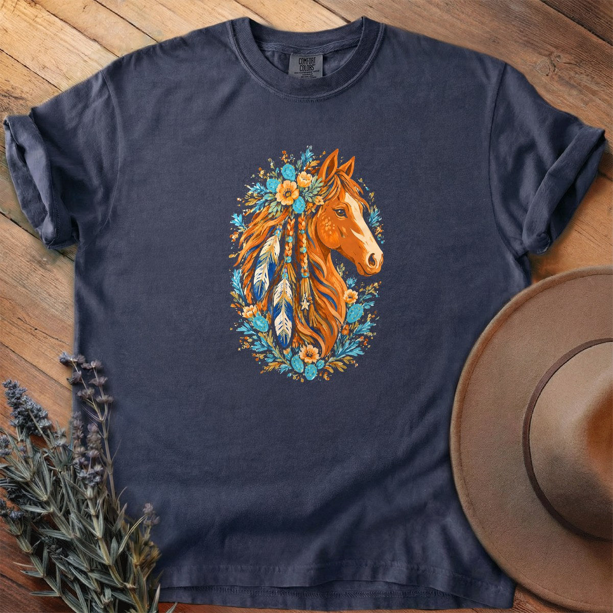 Feathers, Beads & Blooms T-Shirt - Horse Graphic Tee - Gift for Horse Lovers - Unisex