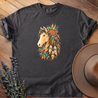 Feathers, Flowers And Turquoise T-Shirt - Horse Graphic Tee - Gift for Horse Lovers - Unisex