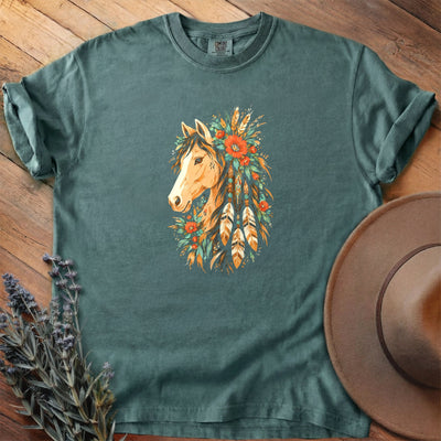 Feathers, Flowers And Turquoise T-Shirt - Horse Graphic Tee - Gift for Horse Lovers - Unisex