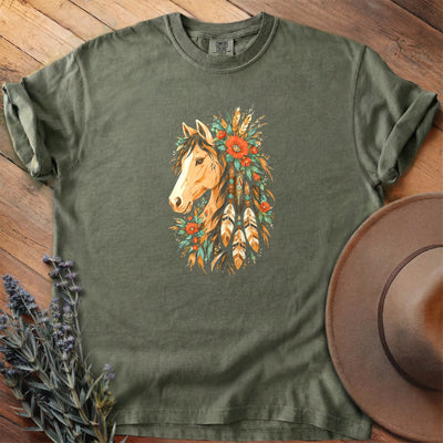 Feathers, Flowers And Turquoise T-Shirt - Horse Graphic Tee - Gift for Horse Lovers - Unisex
