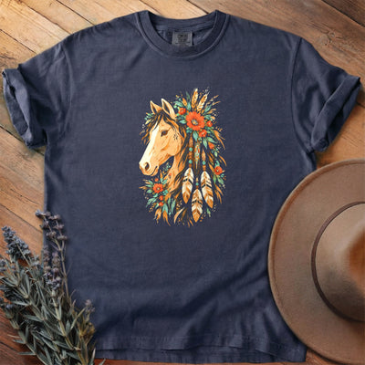 Feathers, Flowers And Turquoise T-Shirt - Horse Graphic Tee - Gift for Horse Lovers - Unisex