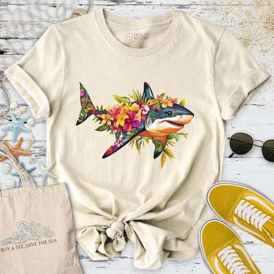 Floral Shark T-Shirt - Ocean Graphic Tee - Gift for Ocean Lovers - Unisex
