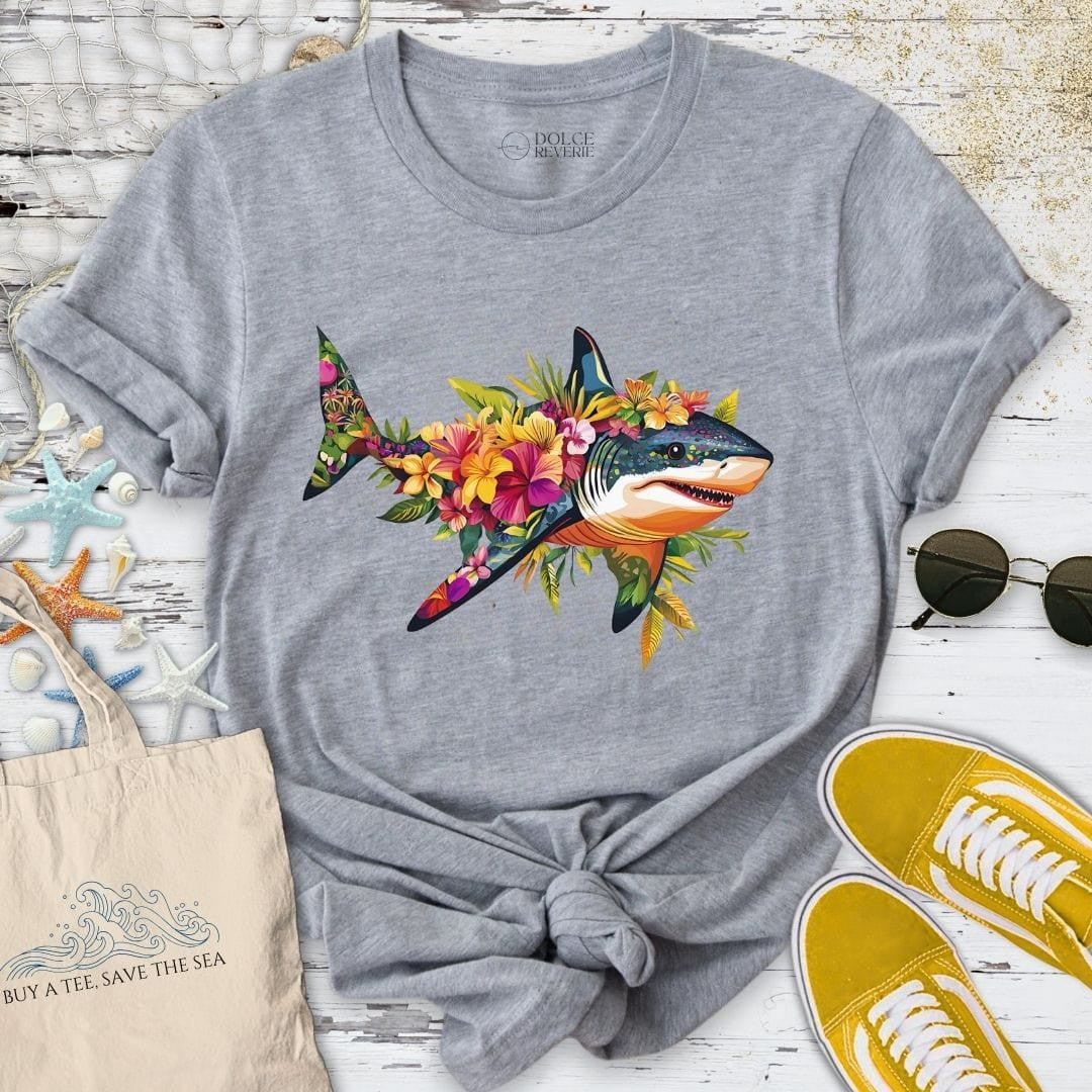 Floral Shark T-Shirt - Ocean Graphic Tee - Gift for Ocean Lovers - Unisex