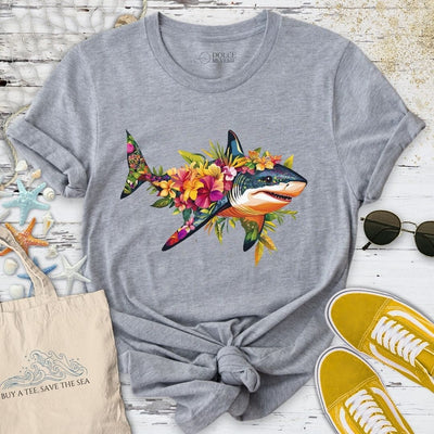 Floral Shark T-Shirt - Ocean Graphic Tee - Gift for Ocean Lovers - Unisex