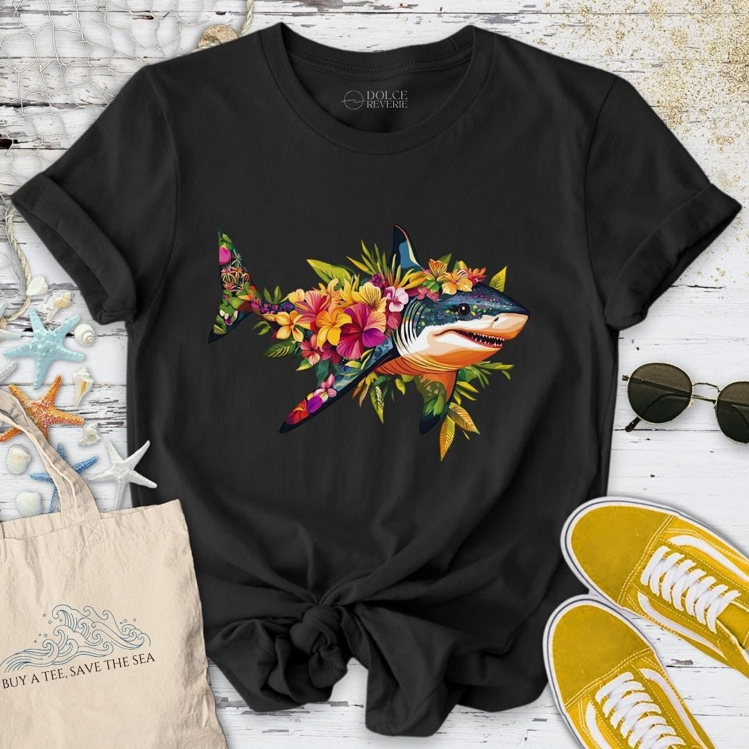 Floral Shark T-Shirt - Ocean Graphic Tee - Gift for Ocean Lovers - Unisex