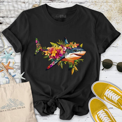 Floral Shark T-Shirt - Ocean Graphic Tee - Gift for Ocean Lovers - Unisex