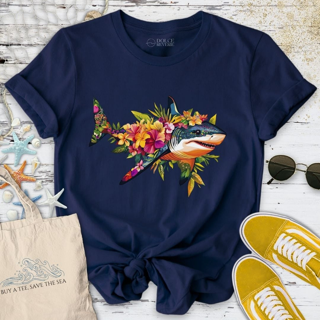 Floral Shark T-Shirt - Ocean Graphic Tee - Gift for Ocean Lovers - Unisex