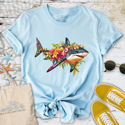 Floral Shark T-Shirt - Ocean Graphic Tee - Gift for Ocean Lovers - Unisex