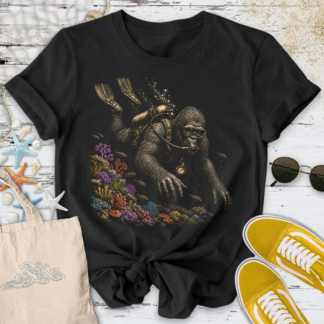 Diving Bigfoot T-Shirt - Ocean Graphic Tee - Gift for Ocean Lovers - Unisex