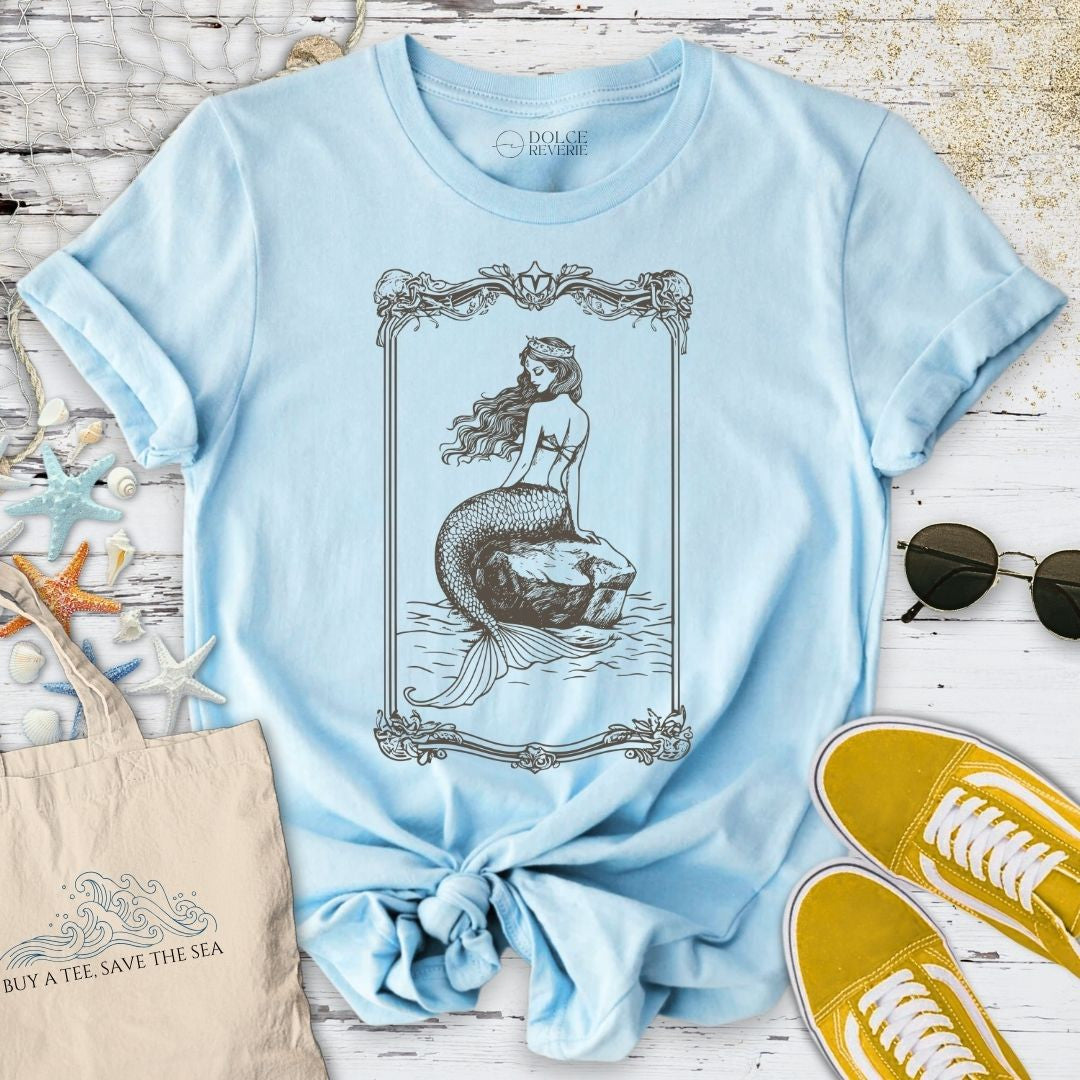Mermaid Line Art T-Shirt - Ocean Graphic Tee - Gift for Ocean Lovers - Unisex