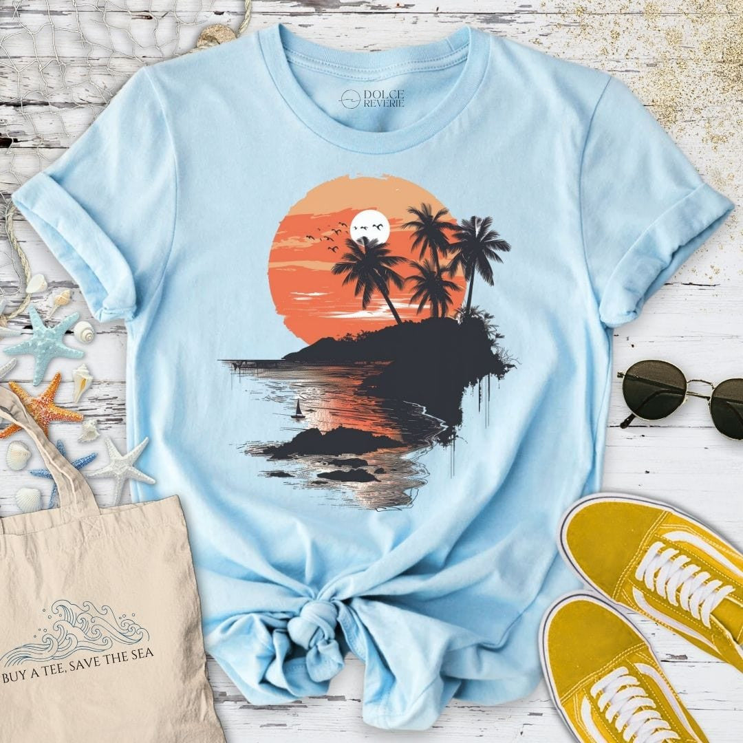 Tropical Sunset T-Shirt - Ocean Graphic Tee - Gift for Ocean Lovers - Unisex