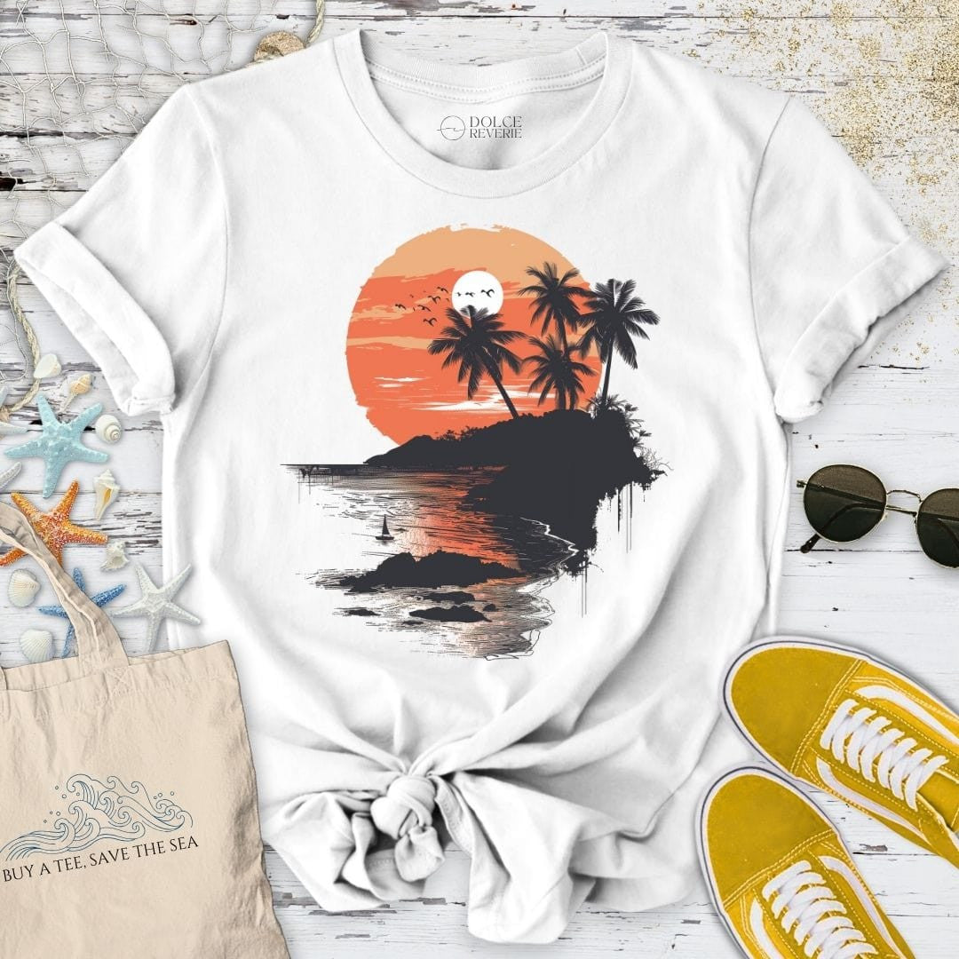 Tropical Sunset T-Shirt - Ocean Graphic Tee - Gift for Ocean Lovers - Unisex