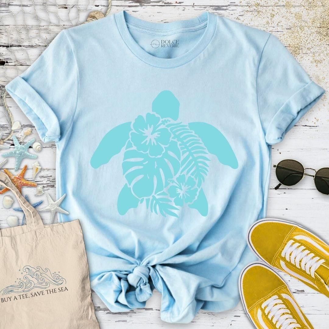 Turtle & Plants T-Shirt - Ocean Graphic Tee - Gift for Ocean Lovers - Unisex