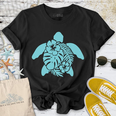 Turtle & Plants T-Shirt - Ocean Graphic Tee - Gift for Ocean Lovers - Unisex