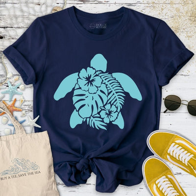 Turtle & Plants T-Shirt - Ocean Graphic Tee - Gift for Ocean Lovers - Unisex