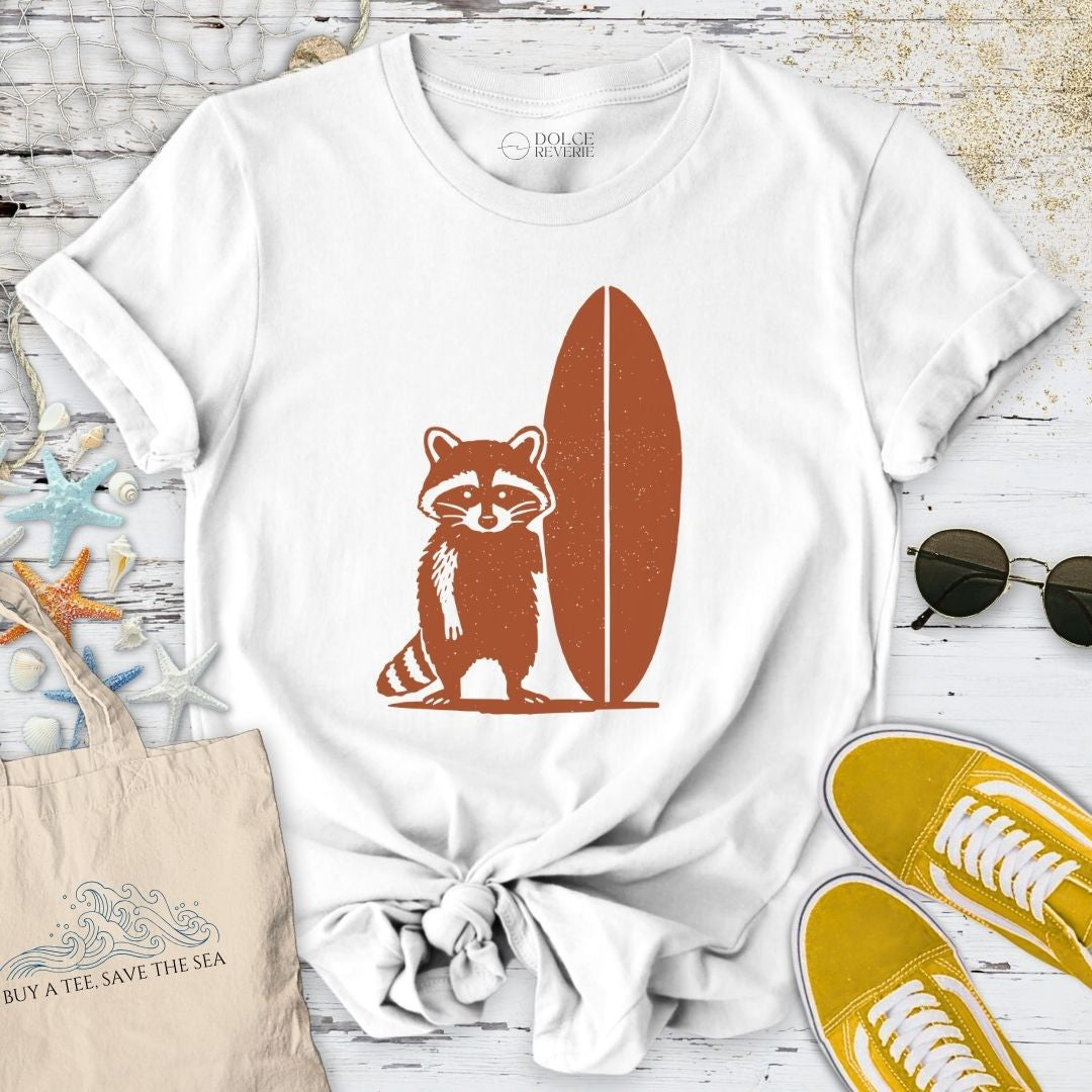 Surf Raccoon T-Shirt - Ocean Graphic Tee - Gift for Ocean Lovers - Unisex