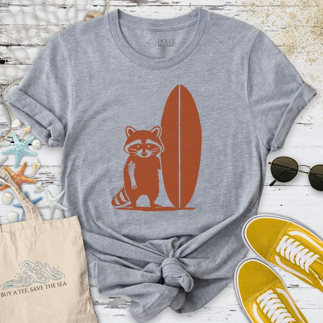 Surf Raccoon T-Shirt - Ocean Graphic Tee - Gift for Ocean Lovers - Unisex