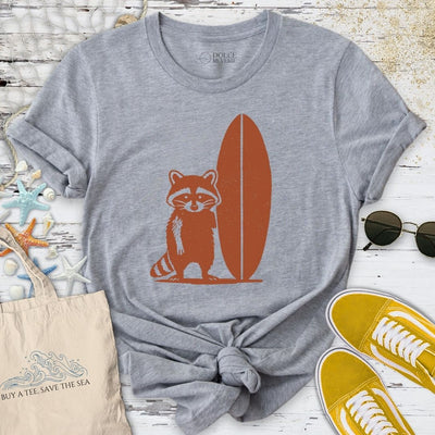 Surf Raccoon T-Shirt - Ocean Graphic Tee - Gift for Ocean Lovers - Unisex