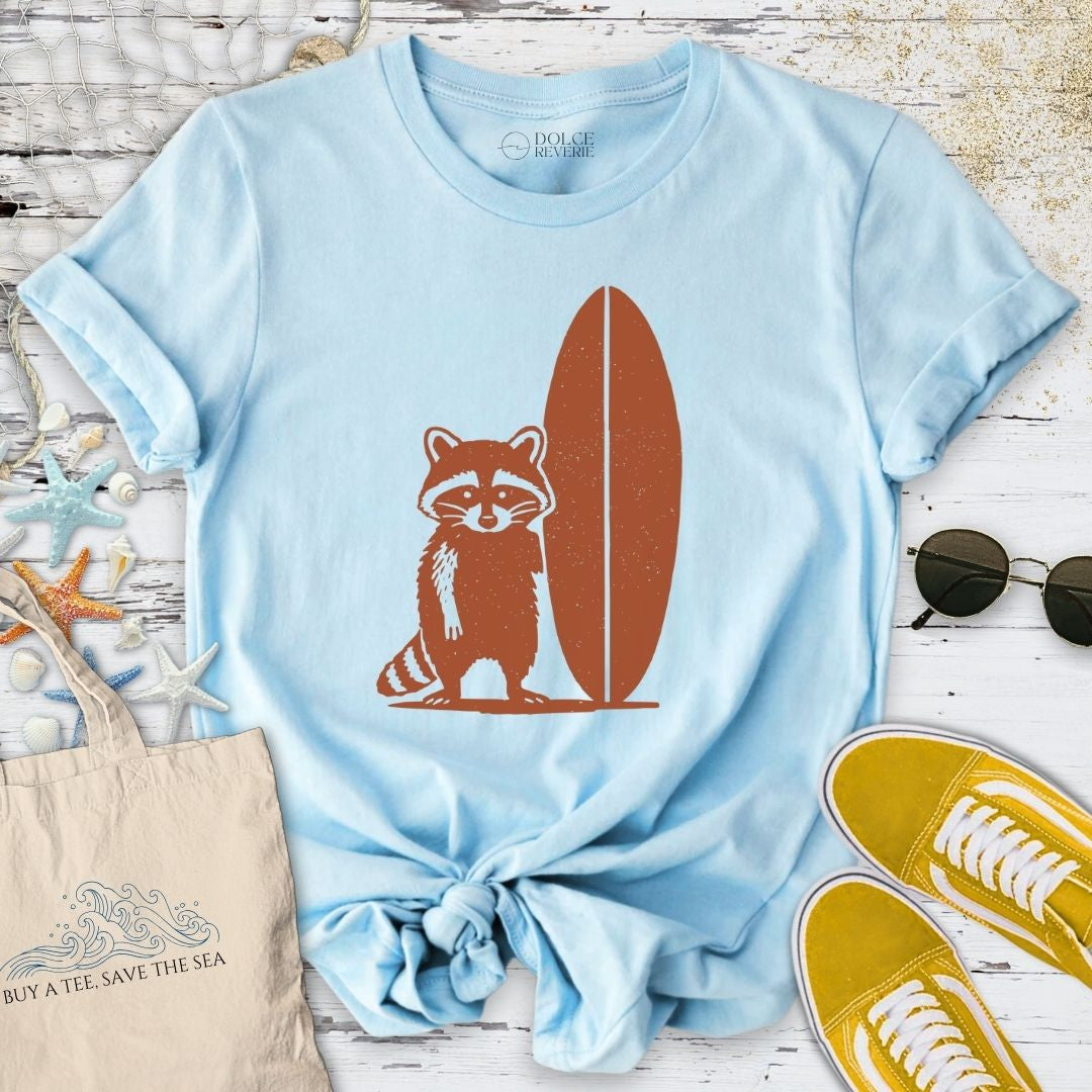 Surf Raccoon T-Shirt - Ocean Graphic Tee - Gift for Ocean Lovers - Unisex