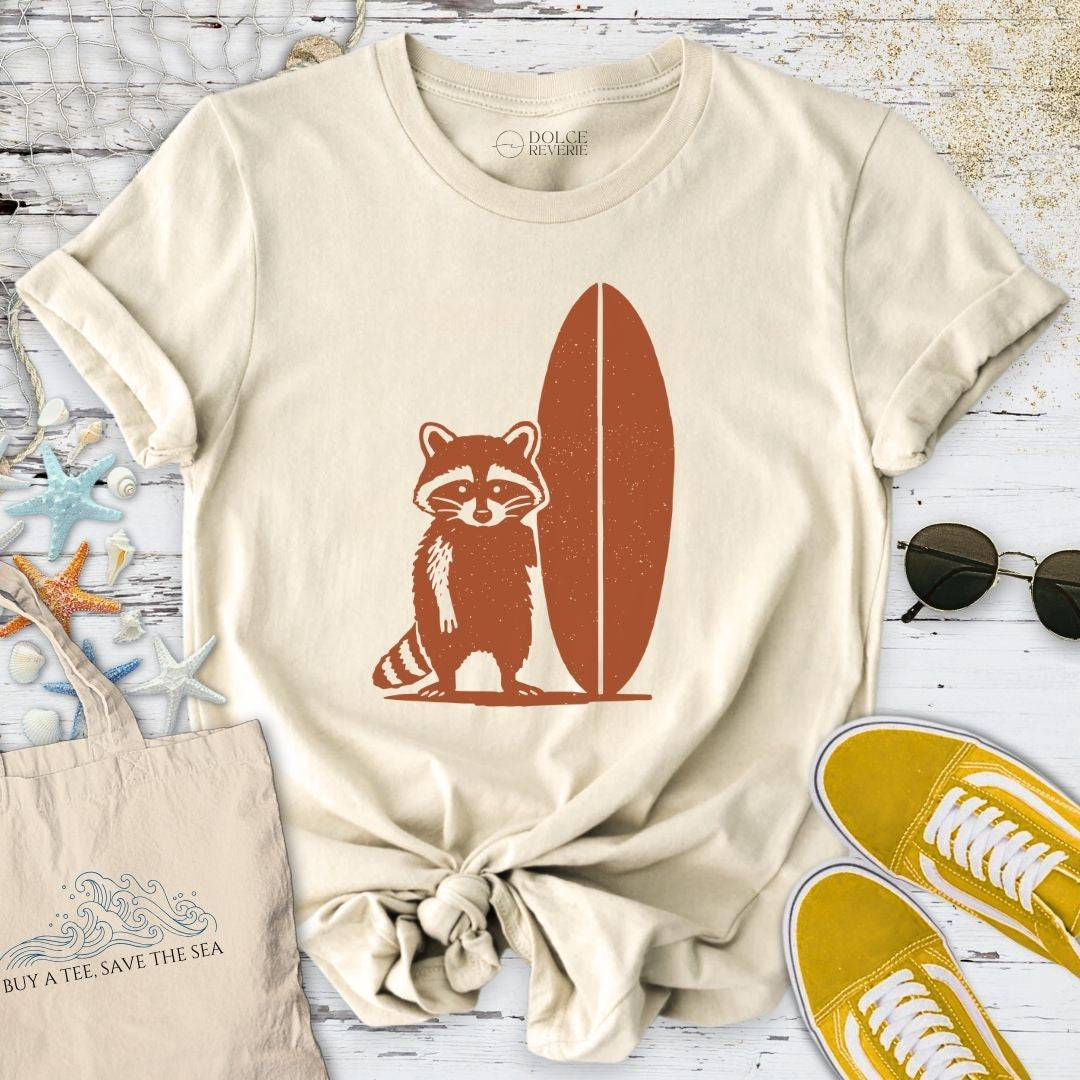 Surf Raccoon T-Shirt - Ocean Graphic Tee - Gift for Ocean Lovers - Unisex