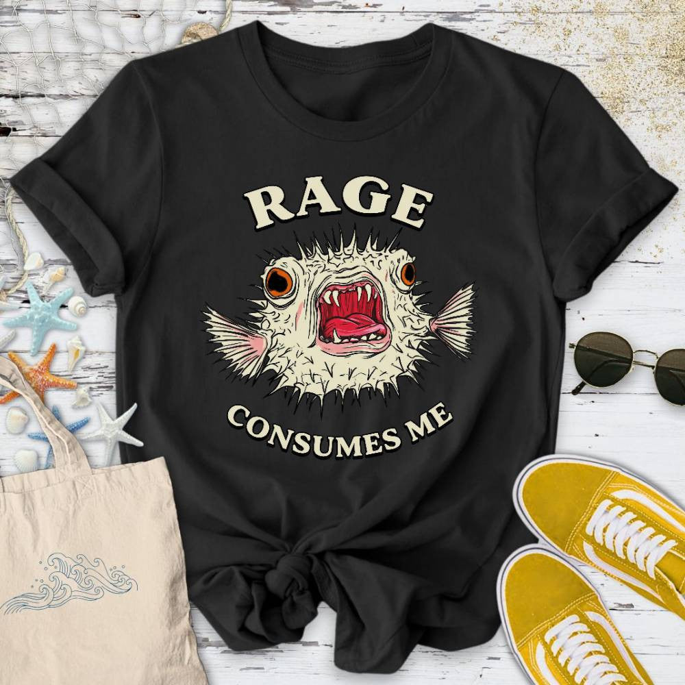Rage Consumes Me Pufferfish T-Shirt - Ocean Graphic Tee - Gift for Ocean Lovers - Unisex
