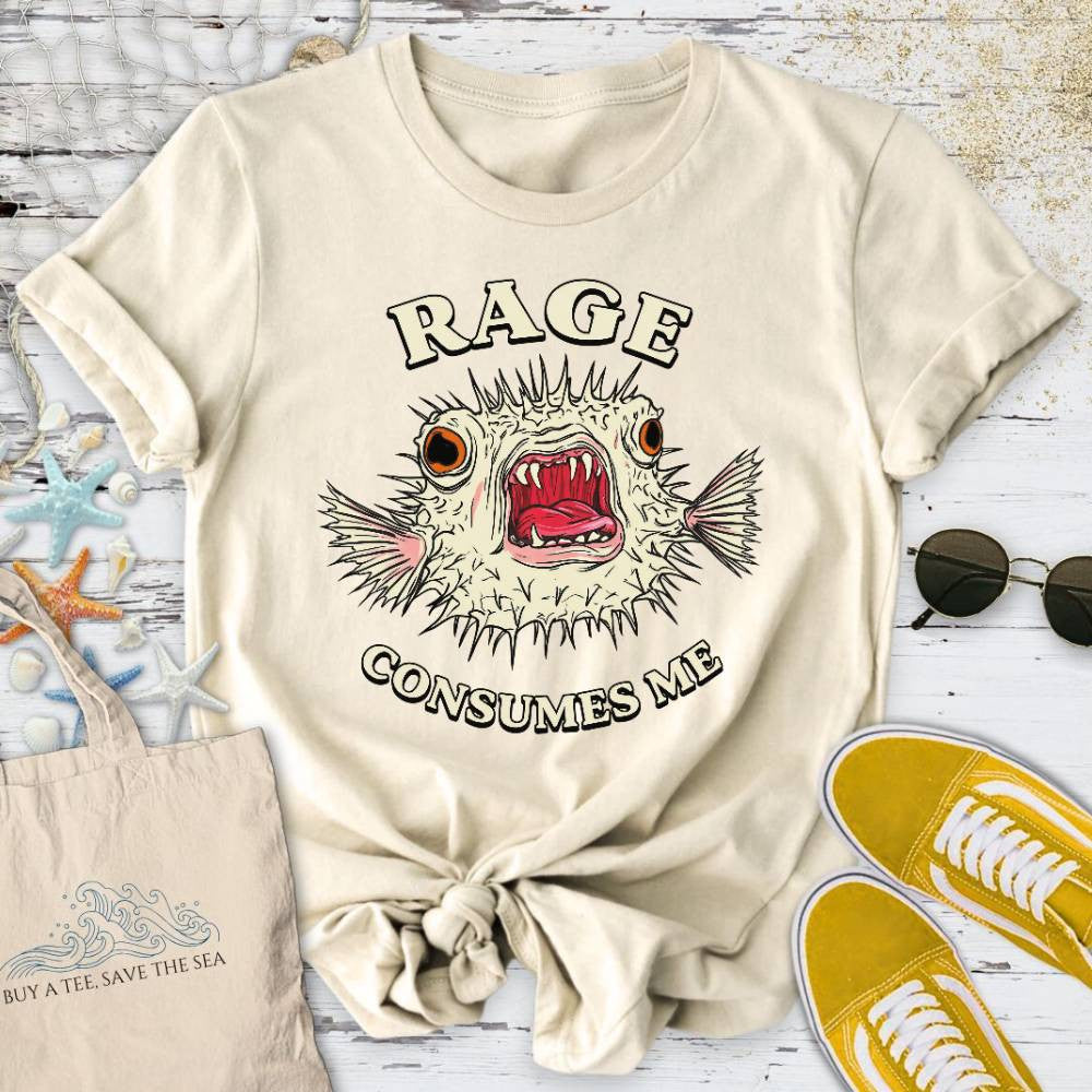 Rage Consumes Me Pufferfish T-Shirt - Ocean Graphic Tee - Gift for Ocean Lovers - Unisex