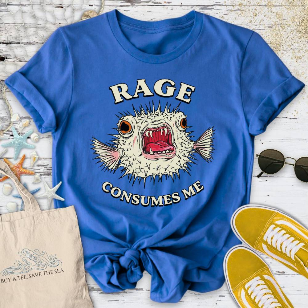Rage Consumes Me Pufferfish T-Shirt - Ocean Graphic Tee - Gift for Ocean Lovers - Unisex