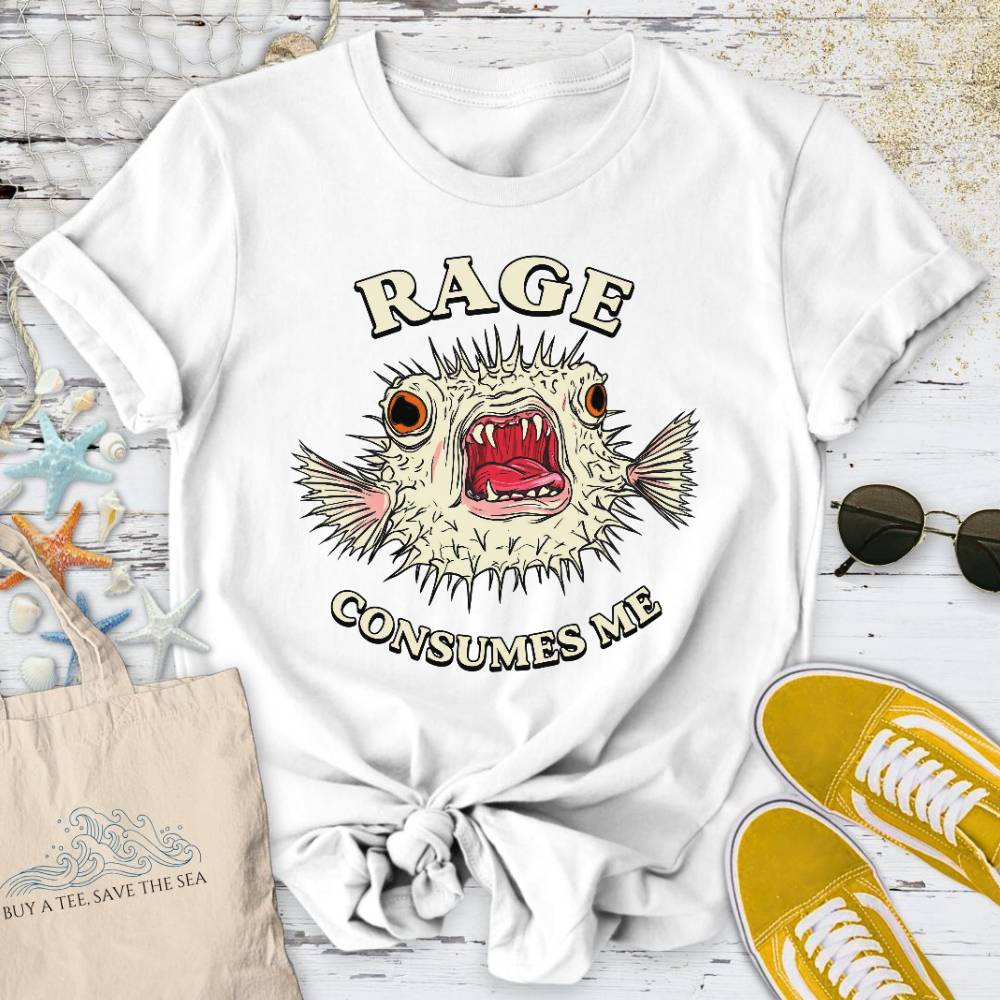 Rage Consumes Me Pufferfish T-Shirt - Ocean Graphic Tee - Gift for Ocean Lovers - Unisex