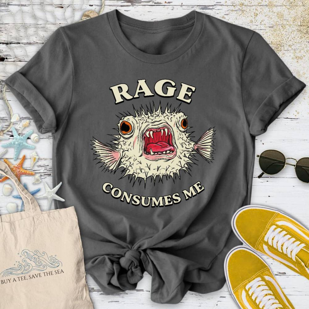 Rage Consumes Me Pufferfish T-Shirt - Ocean Graphic Tee - Gift for Ocean Lovers - Unisex