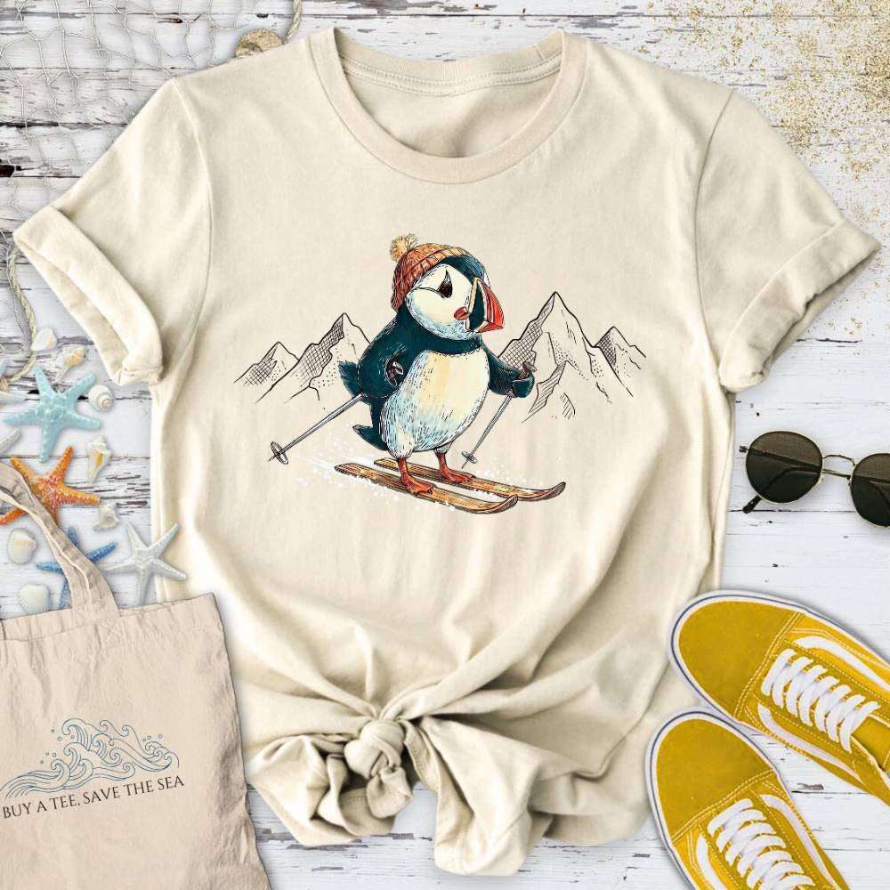Skier Puffin T-Shirt - Ocean Graphic Tee - Gift for Ocean Lovers - Unisex