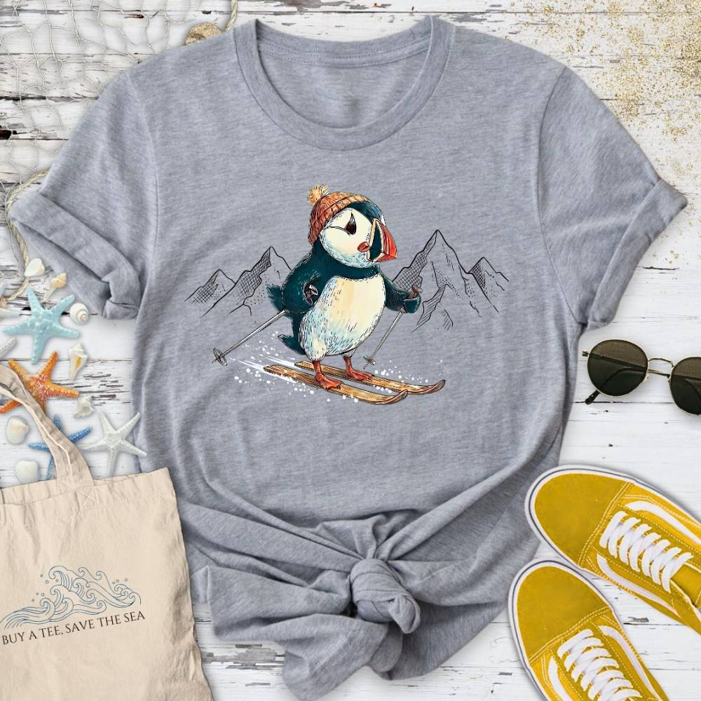 Skier Puffin T-Shirt - Ocean Graphic Tee - Gift for Ocean Lovers - Unisex