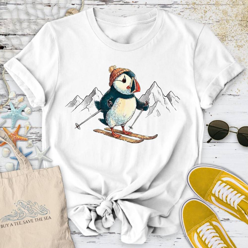 Skier Puffin T-Shirt - Ocean Graphic Tee - Gift for Ocean Lovers - Unisex