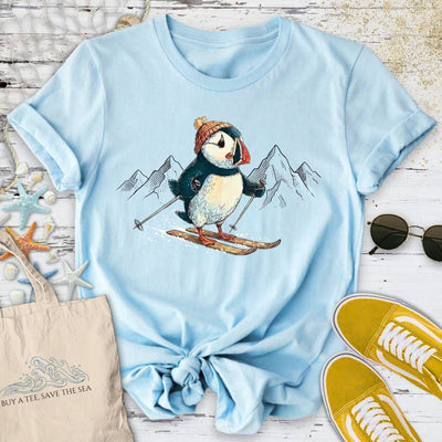 Skier Puffin T-Shirt - Ocean Graphic Tee - Gift for Ocean Lovers - Unisex