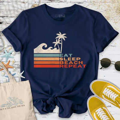 Eat Sleep Beach Repeat T-Shirt - Ocean Graphic Tee - Gift for Ocean Lovers - Unisex